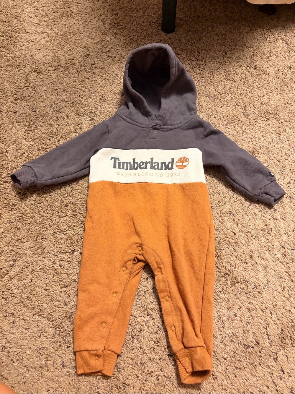 Timberland Hooded One-Piece in Gray, White & Rust Orange